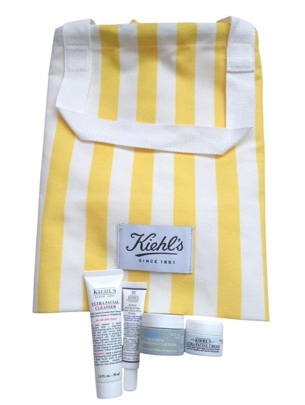 Kiehl's Yellow and White Striped Tote with Skincare Gift Set